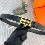 1:1  Hermes  Black Leather Belt  with Gold buckle “日”Shape Buckle 3.5cm